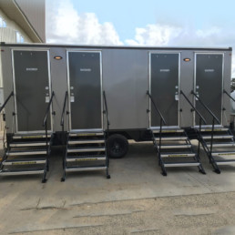 20-ft Shower Trailer with 8 private stalls for rent from Jimmy's Johnnys Inc, Minnesota